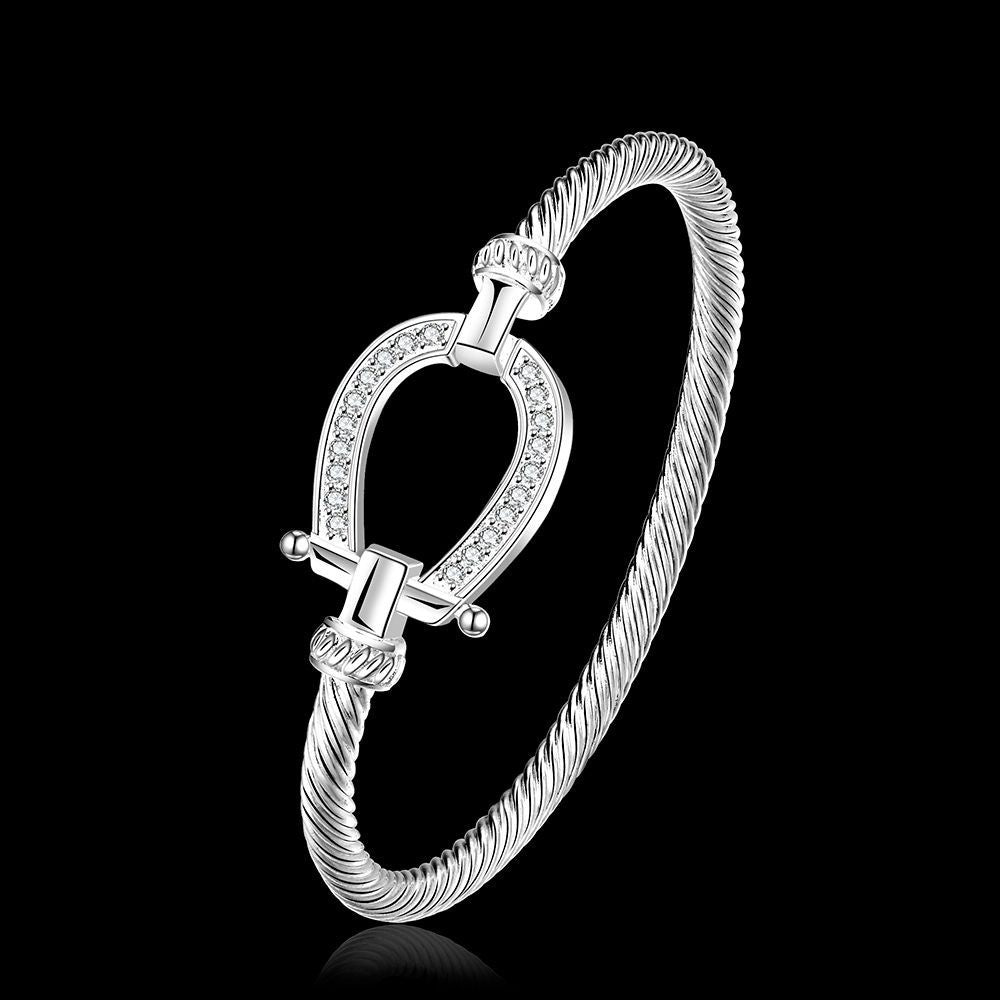 Silver crystal horse shoe bangle / bracelet