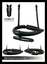 ANATOMICAL RAISED PLAIN CONVERTER CRANK - BLACK SNAFFLE/DOUBLE NOSEBAND - Flexible Fit Equestrian Australia