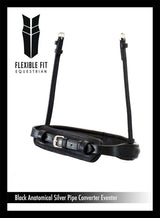 ANATOMICAL RAISED SILVER PIPE EVENTER CONVERTER - BLACK SNAFFLE/DOUBLE NOSEBAND - Flexible Fit Equestrian Australia