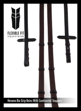 BIO GRIP WITH CONTINENTAL STOPPERS HAVANA REINS - Flexible Fit Equestrian Australia
