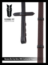 BIO GRIP WITH CONTINENTAL STOPPERS HAVANA REINS - Flexible Fit Equestrian Australia