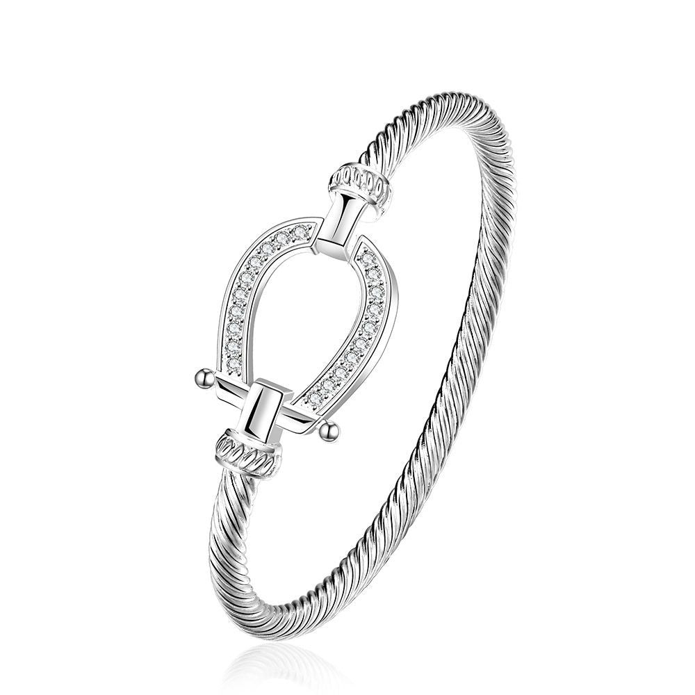 Silver crystal horse shoe bangle / bracelet