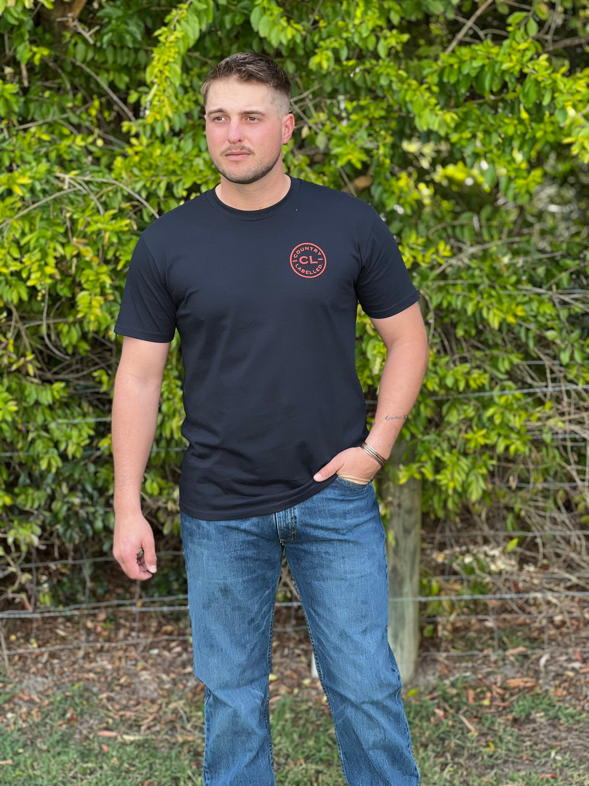 Mens Classic Signature CL T Shirt - Navy - Red Logo