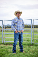 CL Cowboy Pearl Snap Button Up - Blue & Gold Check