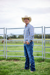 CL Cowboy Pearl Snap Button Up - Blue & Gold Check
