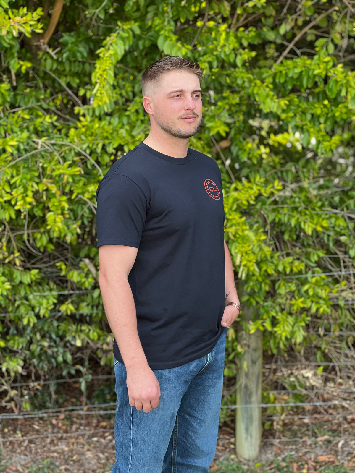 Mens Classic Signature CL T Shirt - Navy - Red Logo