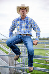 CL Cowboy Pearl Snap Button Up - Blue & Gold Check