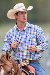 CL Cowboy Pearl Snap Button Up - Blue & Gold Check