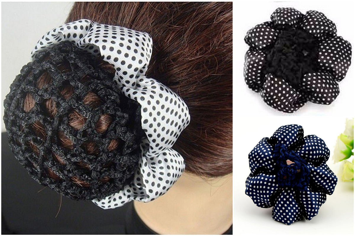 Polka Dot Hair bun cover – Navy, Black, White – Free Postage in Australia