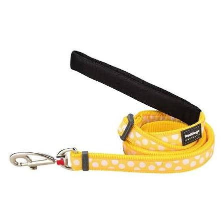 Red Dingo Dog Lead White Spots on Yellow