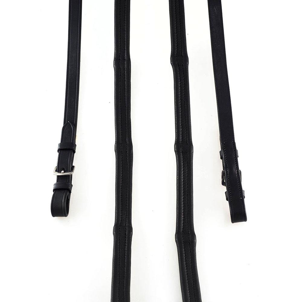 PADDED LEATHER  5/8 BUCKLE SCHOOLING BLACK REINS - Flexible Fit Equestrian Australia