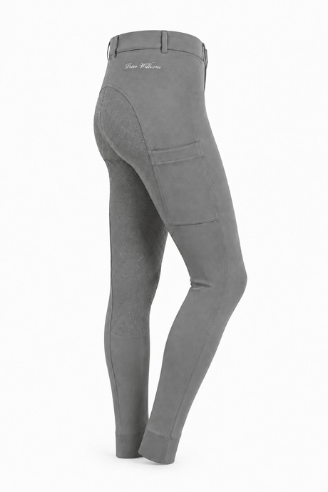 Peter Williams Riding Apparel Horse Riding Jodhpurs Grey Pull On Riding Jodhpurs | Gel Seat & Phone Pocket