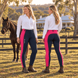 Peter Williams Riding Apparel Horse Riding Jodhpurs Navy & Pink Pull On Riding Jodhpurs | Gel Seat & Phone Pocket