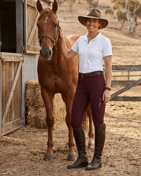 Peter Williams Riding Apparel Horse Riding Tights Ladies Red Wine Riding Tights – Full Gel Seat