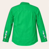 Green ladies workwear shirt in midweight 100% cotton with a half-button front