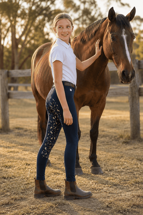 Children's navy Storm Rider pull-on jodhpurs with an elastic waistband