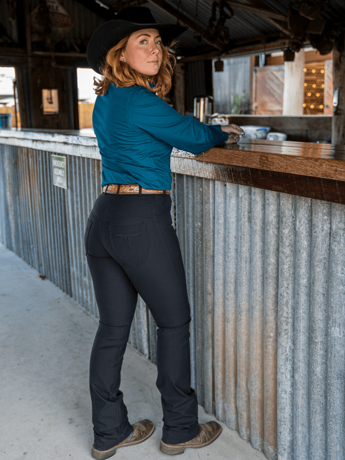 Black stretch denim riding jeans with a flattering, durable fit for everyday wear