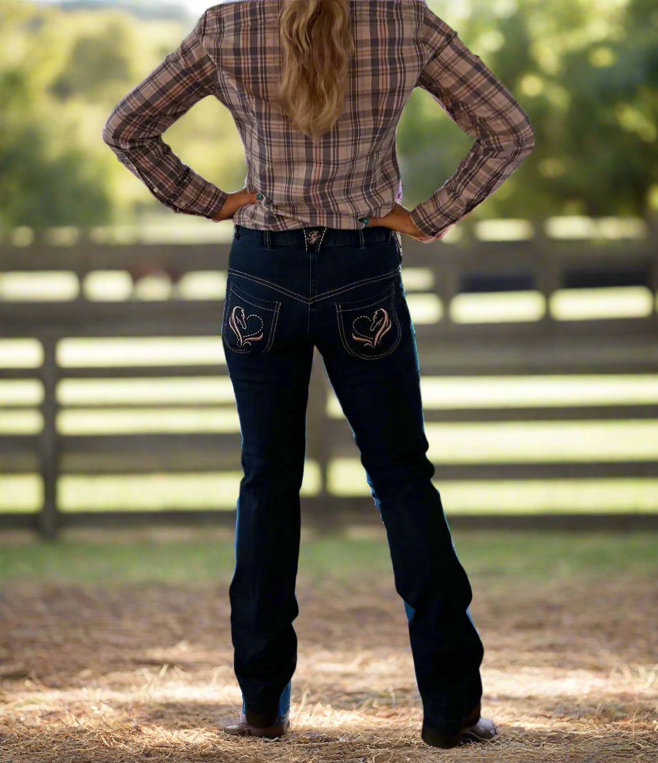 Kendall denim horse riding jeans with a flattering western stretch fit