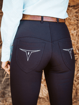 Roxby black and silver horse riding jeans with a western stock horse fit