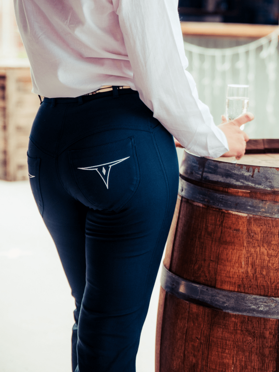 Roxby navy horse riding jeans with a western stock horse fit