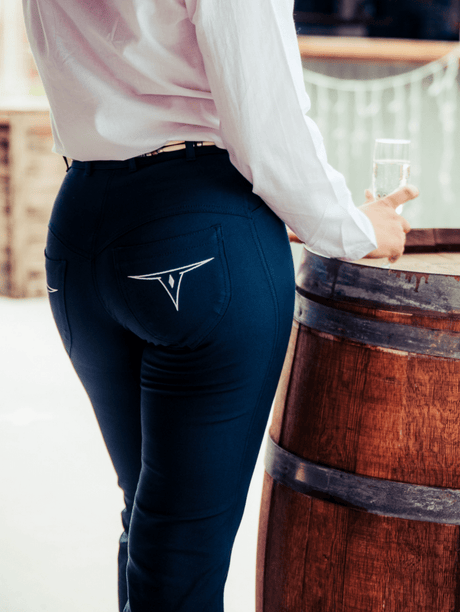 Roxby navy horse riding jeans with a western stock horse fit