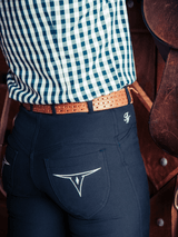 Roxby navy horse riding jeans with a western stock horse fit