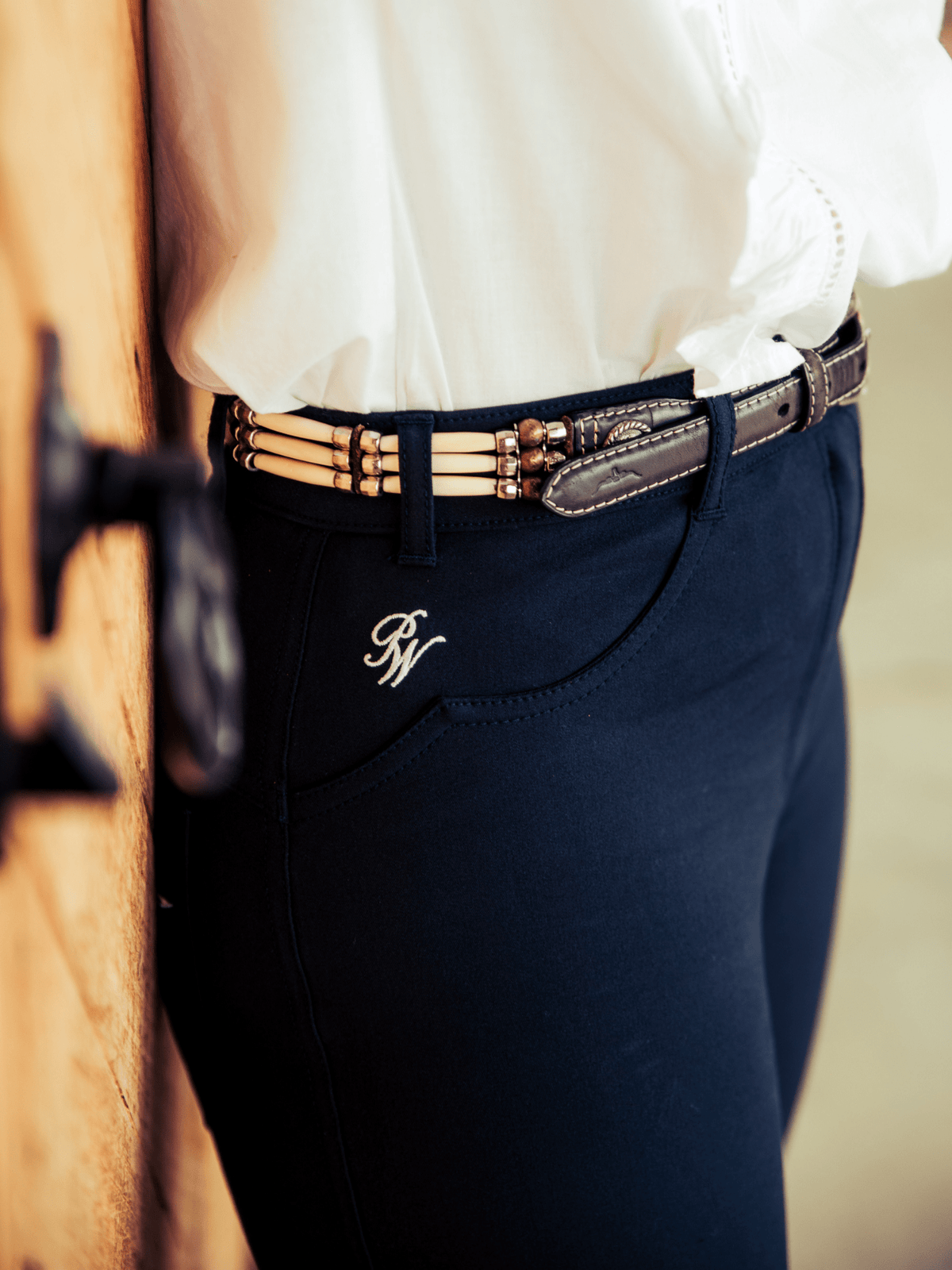 Peter Williams Roxby jeans in navy, stretch denim for barrel racing and western riding