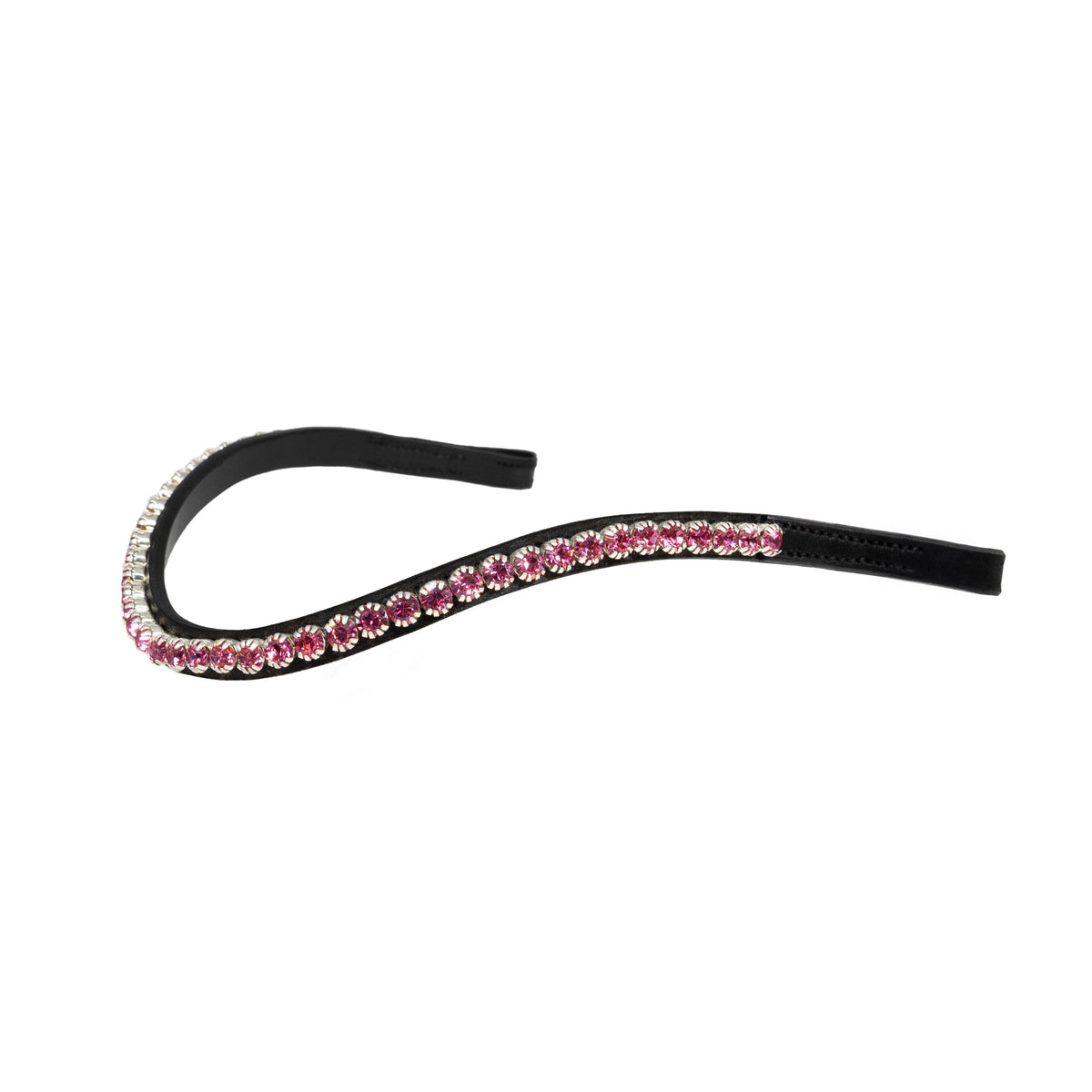 Single Row Pink Thin Crystal Wave - Black Browband