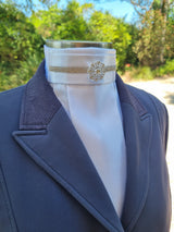 ERA EURO KARA Stock Tie – White pleated satin with silver crystal trim and silver brooch