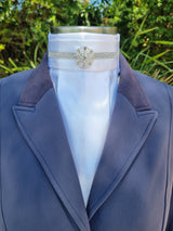 ERA EURO KARA Stock Tie – White pleated satin with silver crystal trim and silver brooch