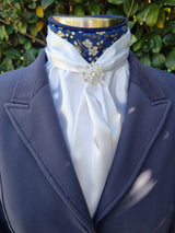 ERA Elle Stock Tie - Soft Ties with navy & gold brocade & brooch