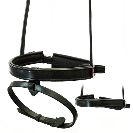 STRAIGHT FLAT PATENT CONVERTER CRANK - BLACK SNAFFLE/DOUBLE NOSEBAND - Flexible Fit Equestrian Australia