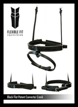 STRAIGHT FLAT PATENT CONVERTER CRANK - BLACK SNAFFLE/DOUBLE NOSEBAND - Flexible Fit Equestrian Australia