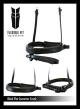 STRAIGHT FLAT PLAIN CONVERTER CRANK - BLACK SNAFFLE/DOUBLE NOSEBAND - Flexible Fit Equestrian Australia