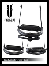 STRAIGHT RAISED PLAIN CONVERTER EVENTER - BLACK SNAFFLE/DOUBLE NOSEBAND - Flexible Fit Equestrian Australia