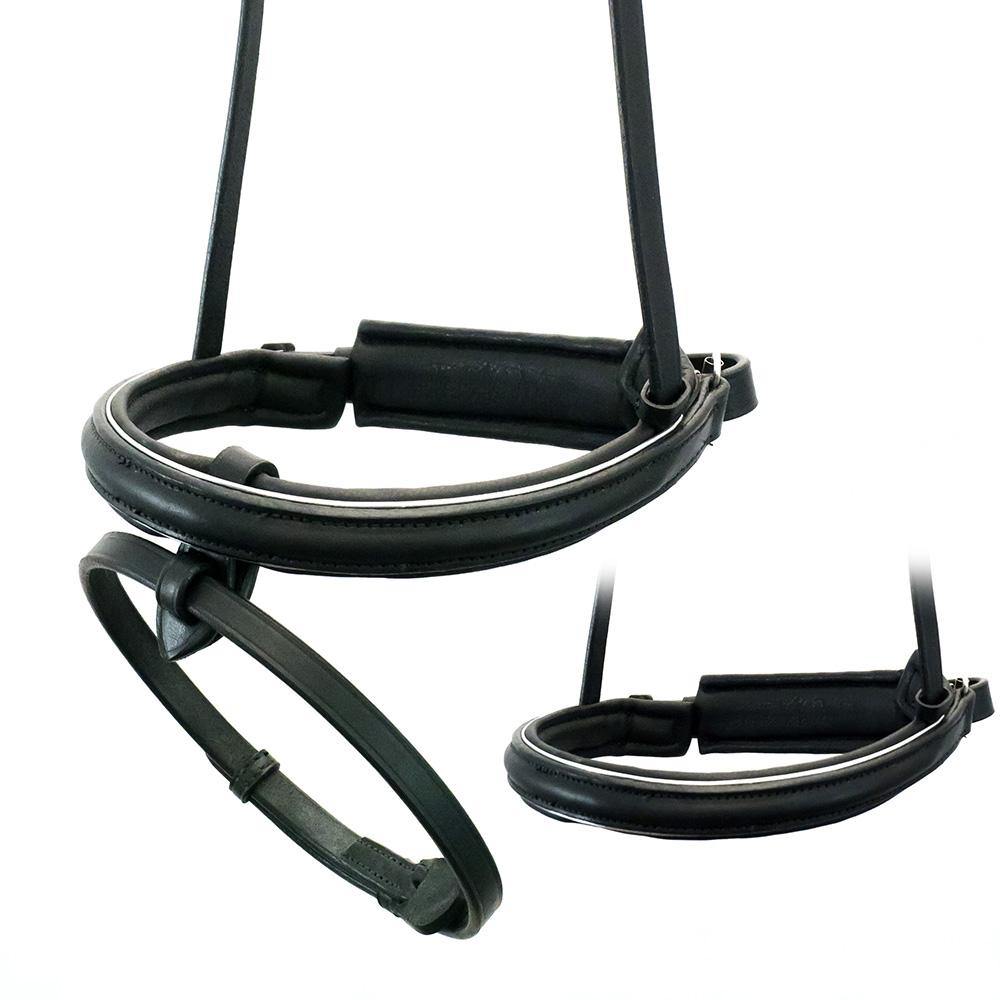 STRAIGHT RAISED SILVER PIPE CONVERTER CRANK - BLACK SNAFFLE/DOUBLE NOSEBAND - Flexible Fit Equestrian Australia