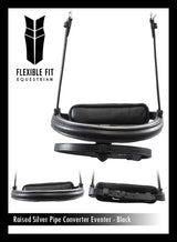STRAIGHT RAISED SILVER PIPE CONVERTER EVENTER - BLACK SNAFFLE/DOUBLE NOSEBAND - Flexible Fit Equestrian Australia